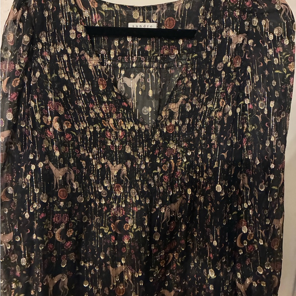 Sandro Black and Gold Patterned Blouse